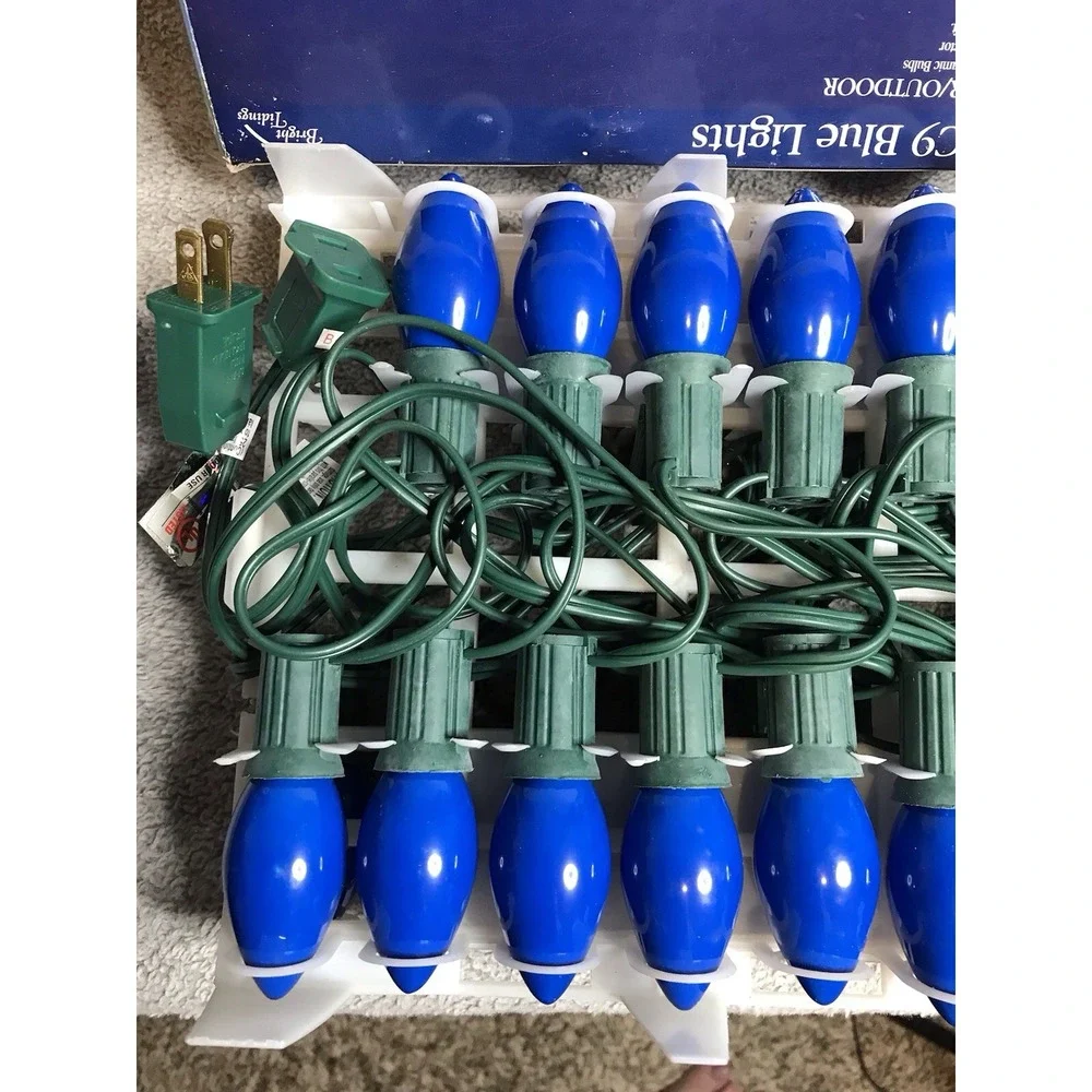 New Bright Tidings 25 C9 Blue Christmas Lights Bulbs 25 Ft Indoor Outdoor‎